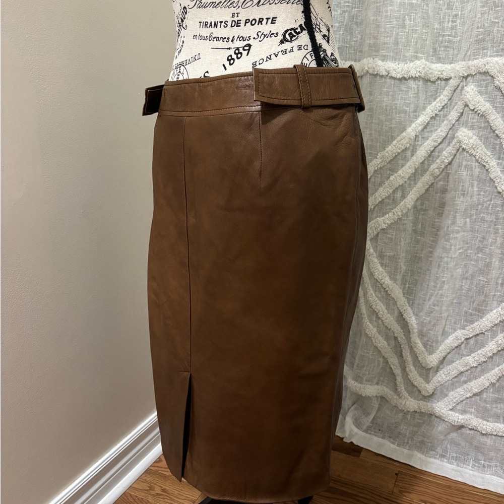 Buttery Soft Italian Leather Brown Midi Skirt